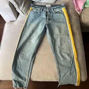 ZARA Blue And Yellow Striped Jeans
